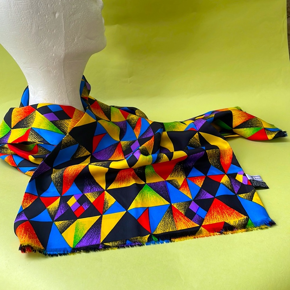 New vintage bright multicolored Gianni Versace silk double sided scarf